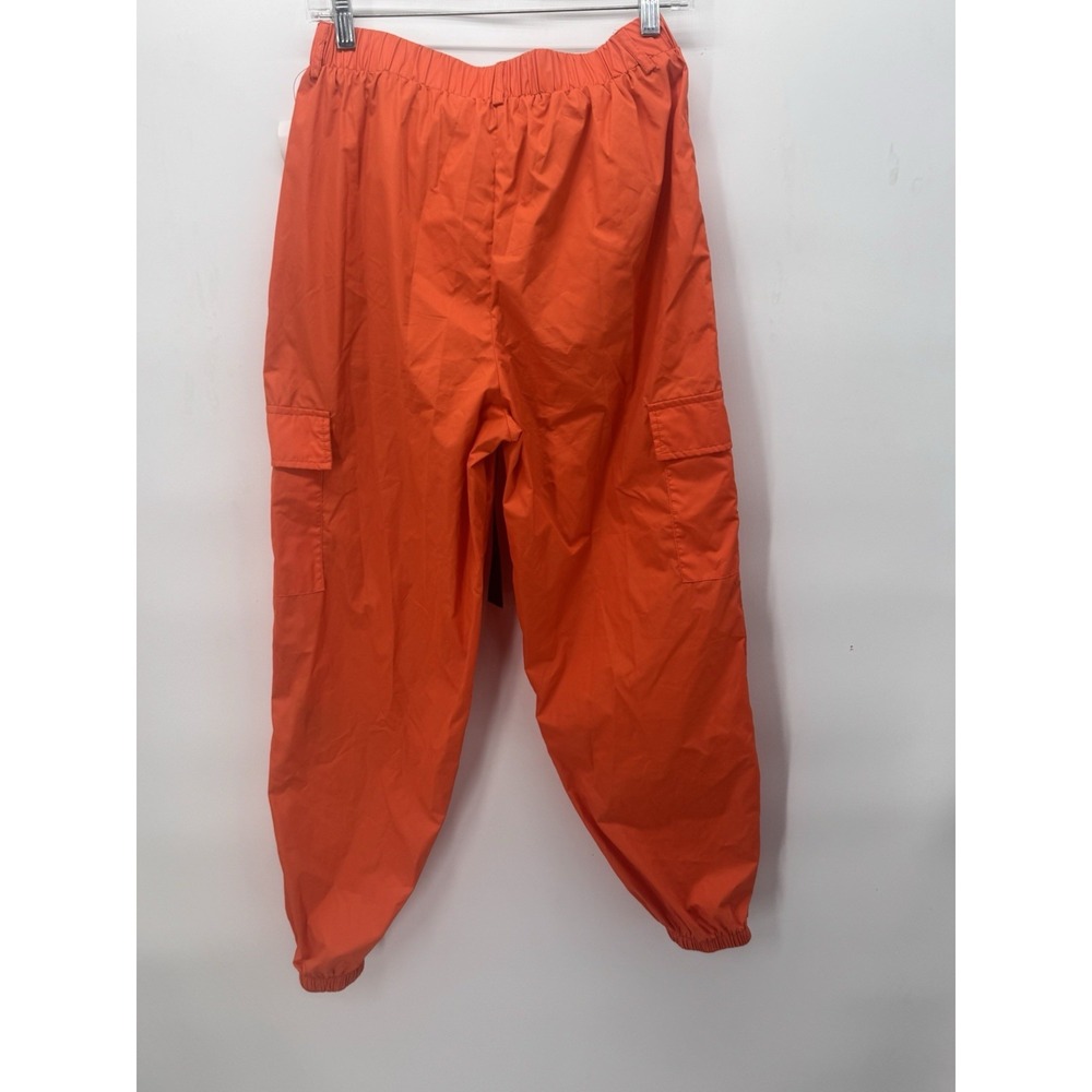 Women's Orange Cargo Windbreaker Pants Belted Drawstring Size M Hip Hop Dance